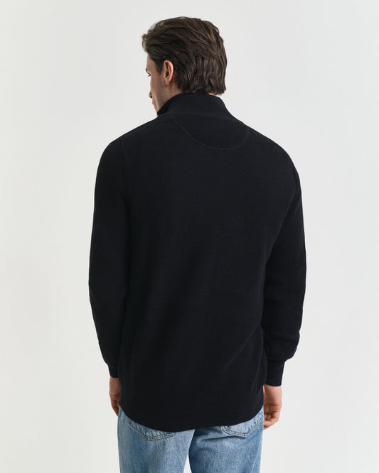 Pull en coton piqué demi-zippé