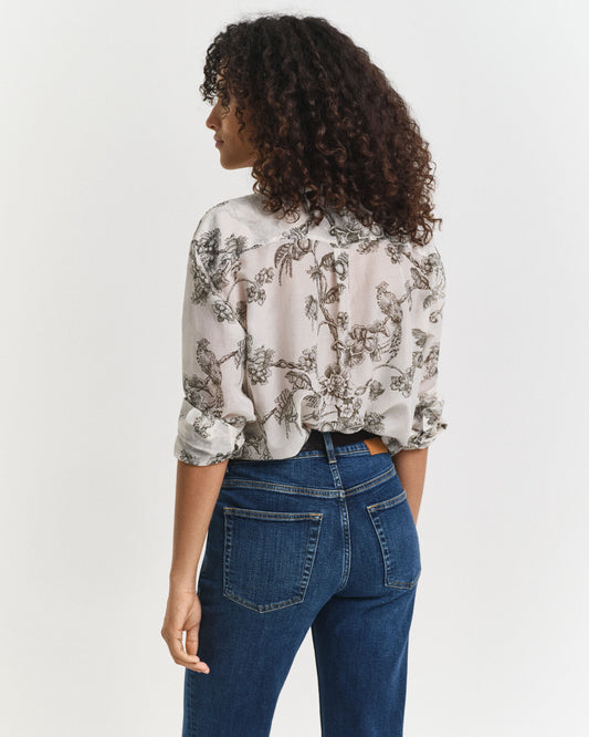 Chemise décontractée en coton et soie à imprimé arbres