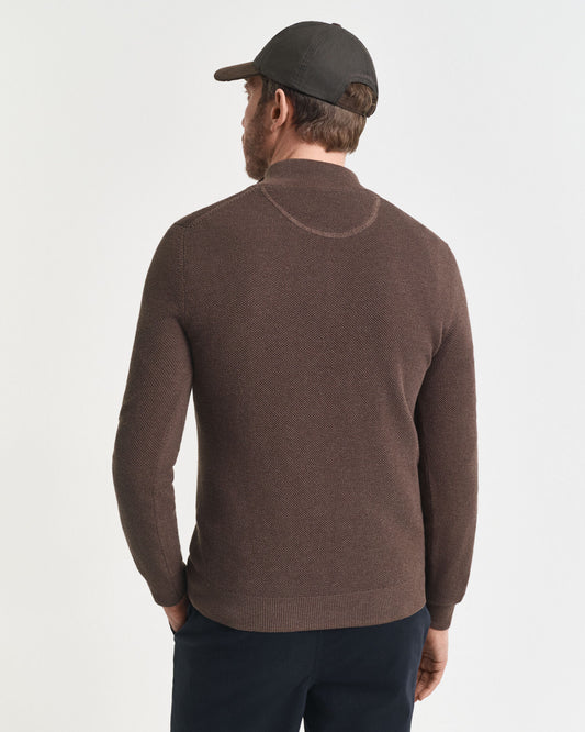 Pull mi-zippé en piqué de coton