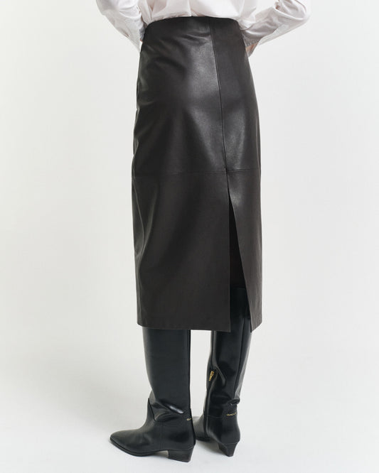 Jupe crayon midi en cuir