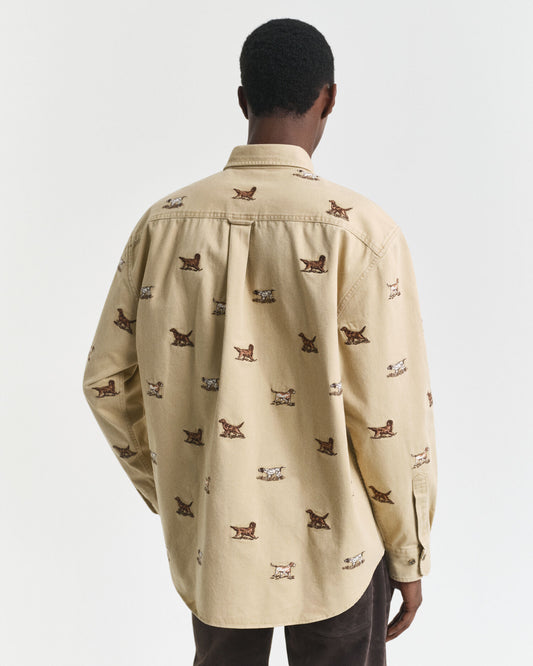 Chemise en twill brodé coupe décontractée