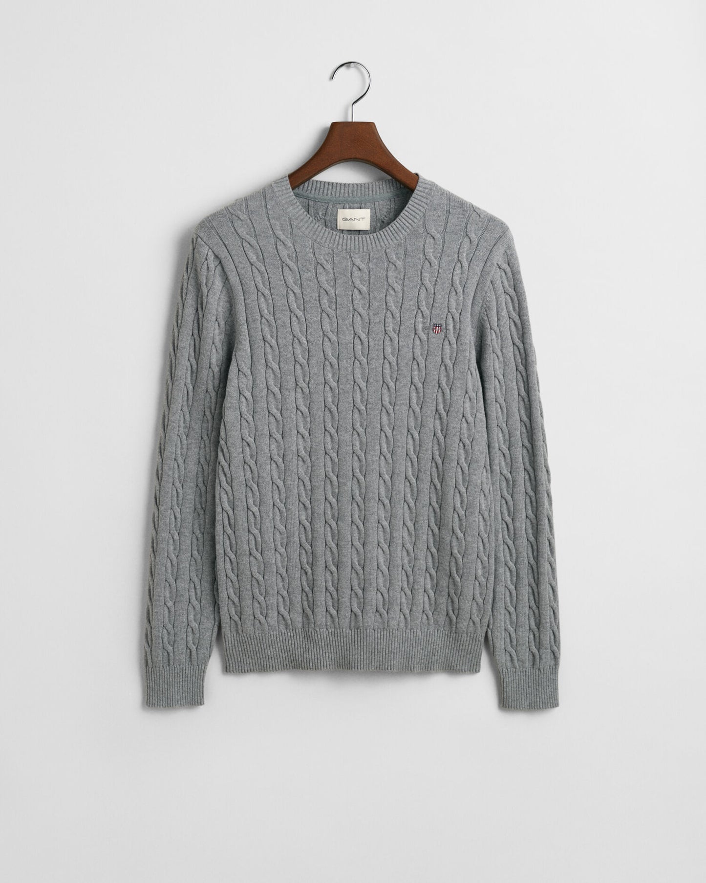 Baumwollpullover mit Zopfmuster und Rundhalsausschnitt