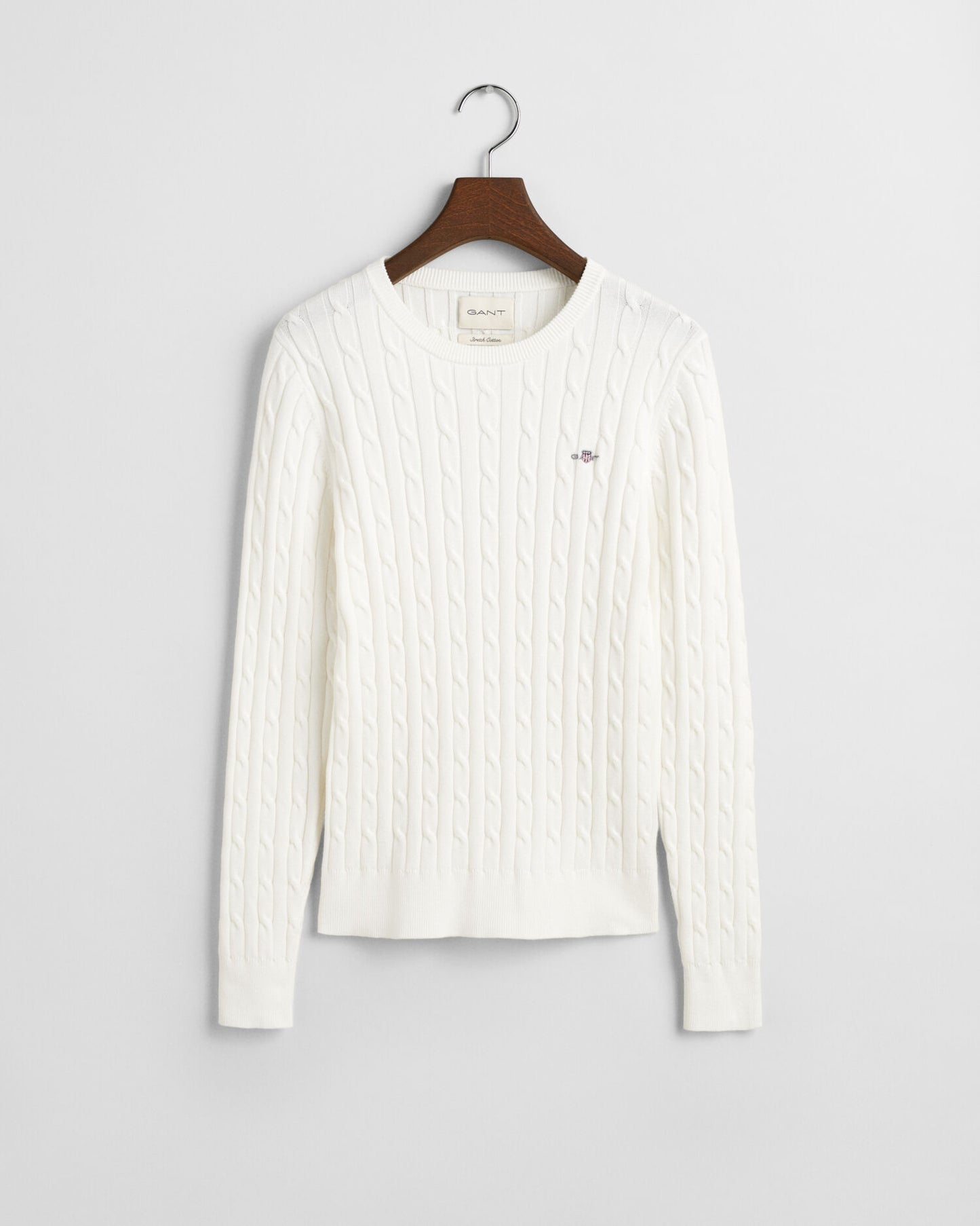 Pull col rond en tricot torsadé de coton stretch