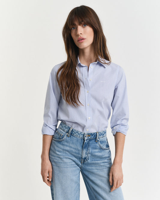Chemise rayée classique en popeline coupe droite