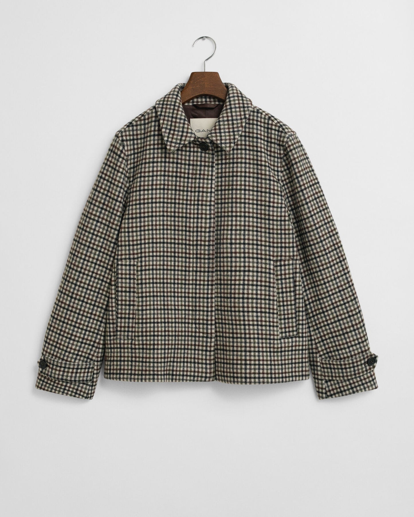 Manteau court en laine mélangée à carreaux