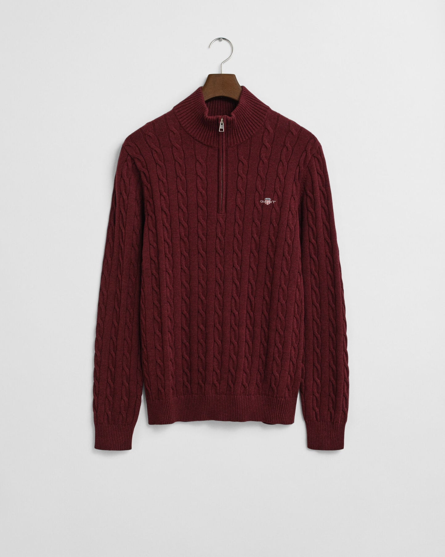 Baumwoll-Half-Zip-Pullover mit Zopfmuster