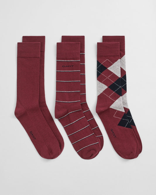 Chaussettes mi-mollet à motifs argyle et rayures (lot de 3)