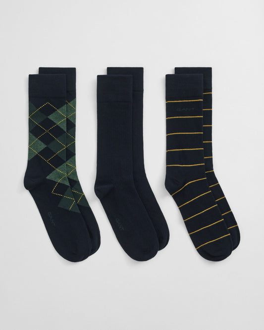 Chaussettes mi-mollet à motifs argyle et rayures (lot de 3)