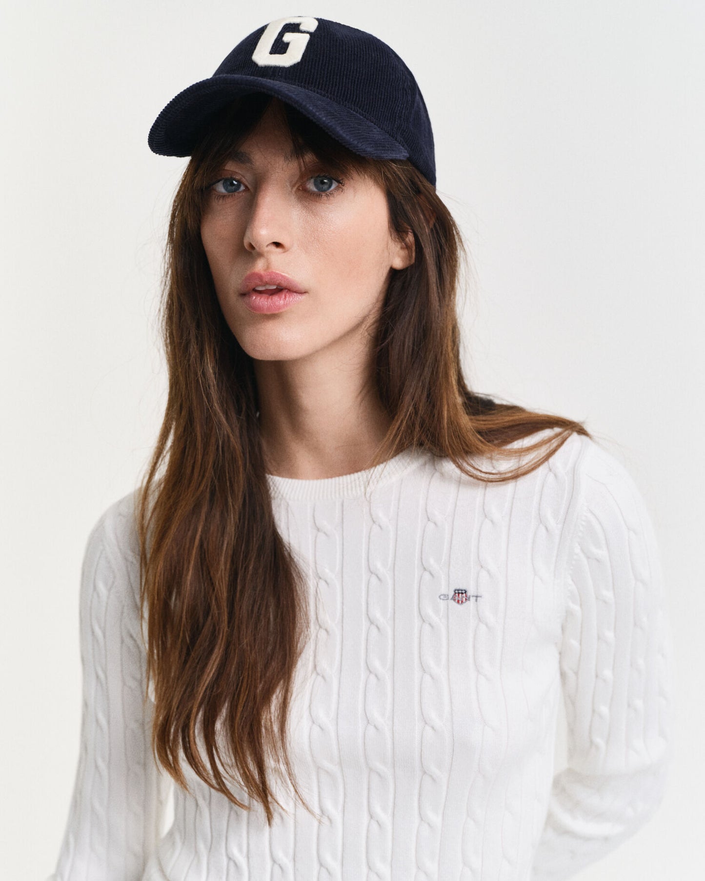 Pull col rond en tricot torsadé de coton stretch