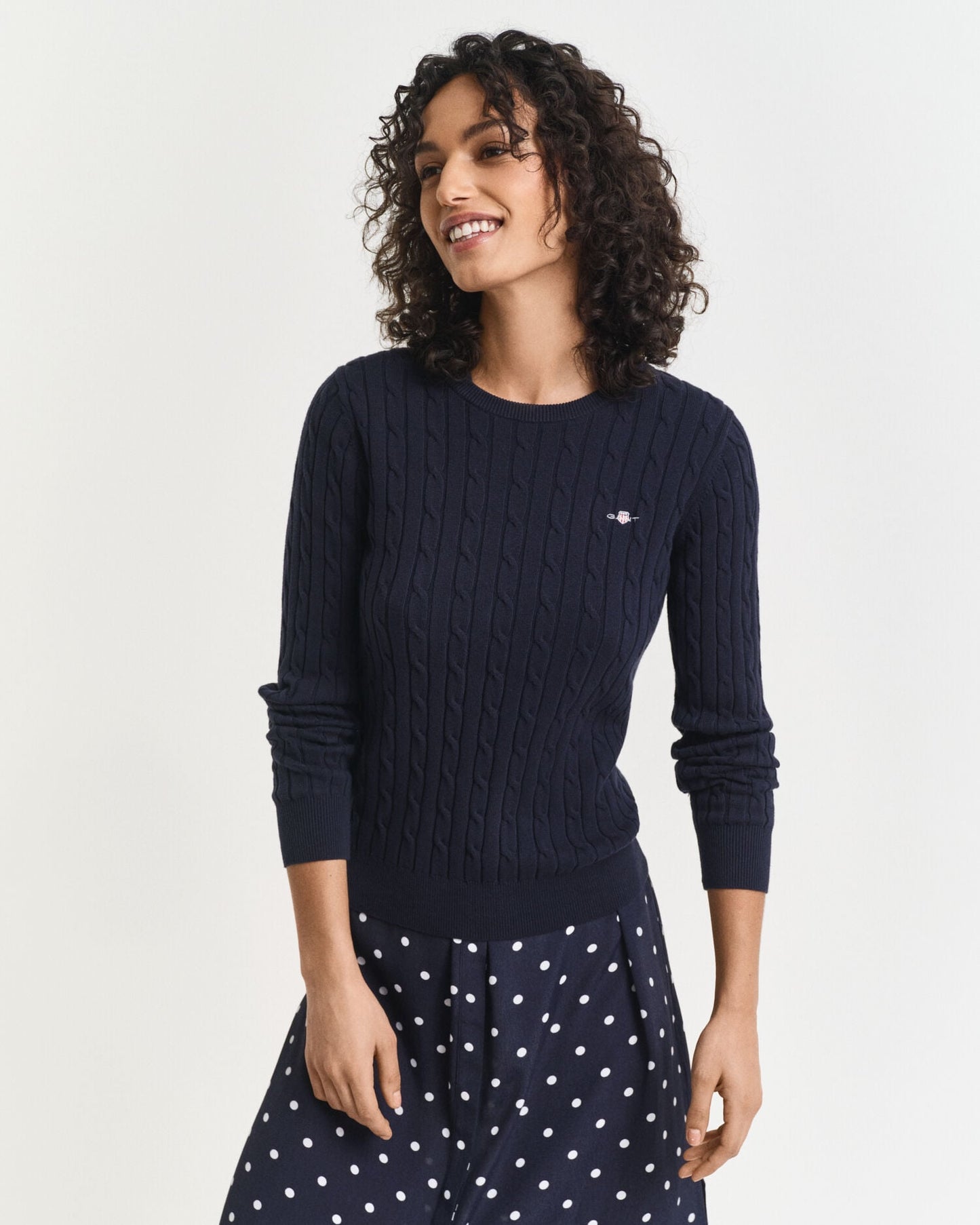 Pull en maille torsadée en coton stretch à col rond