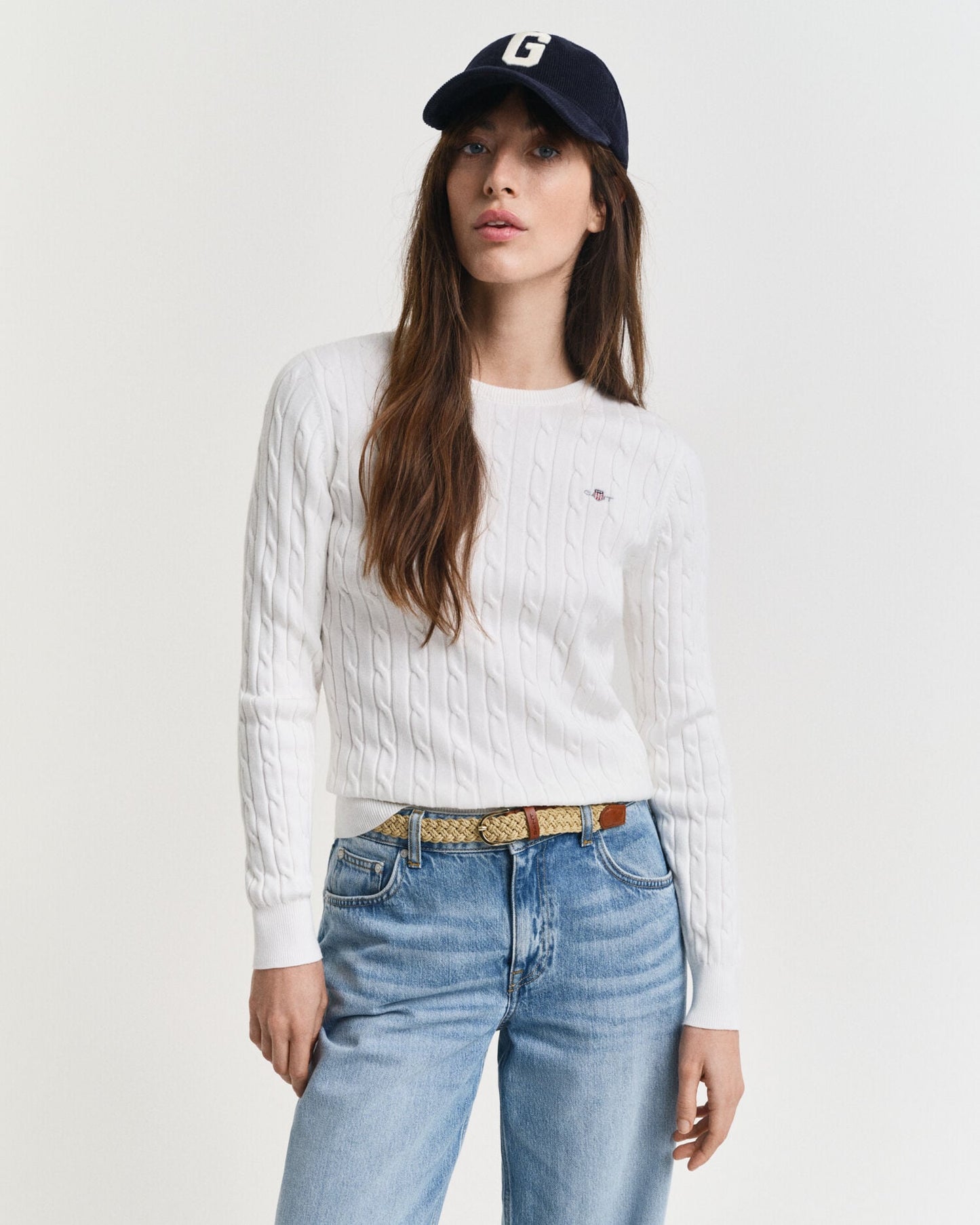 Pull ras du cou en maille torsadée de coton stretch
