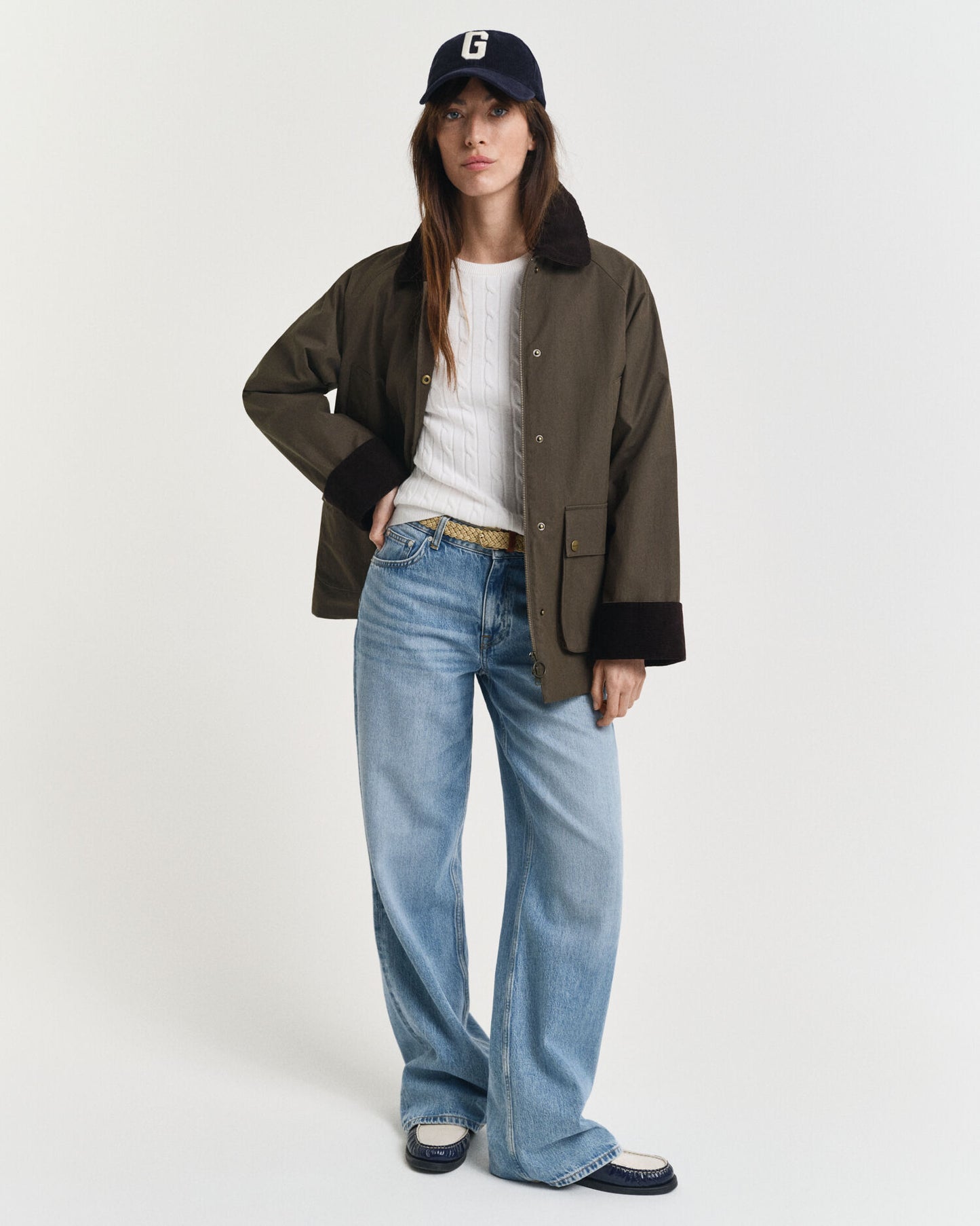 Pull col rond en tricot torsadé de coton stretch