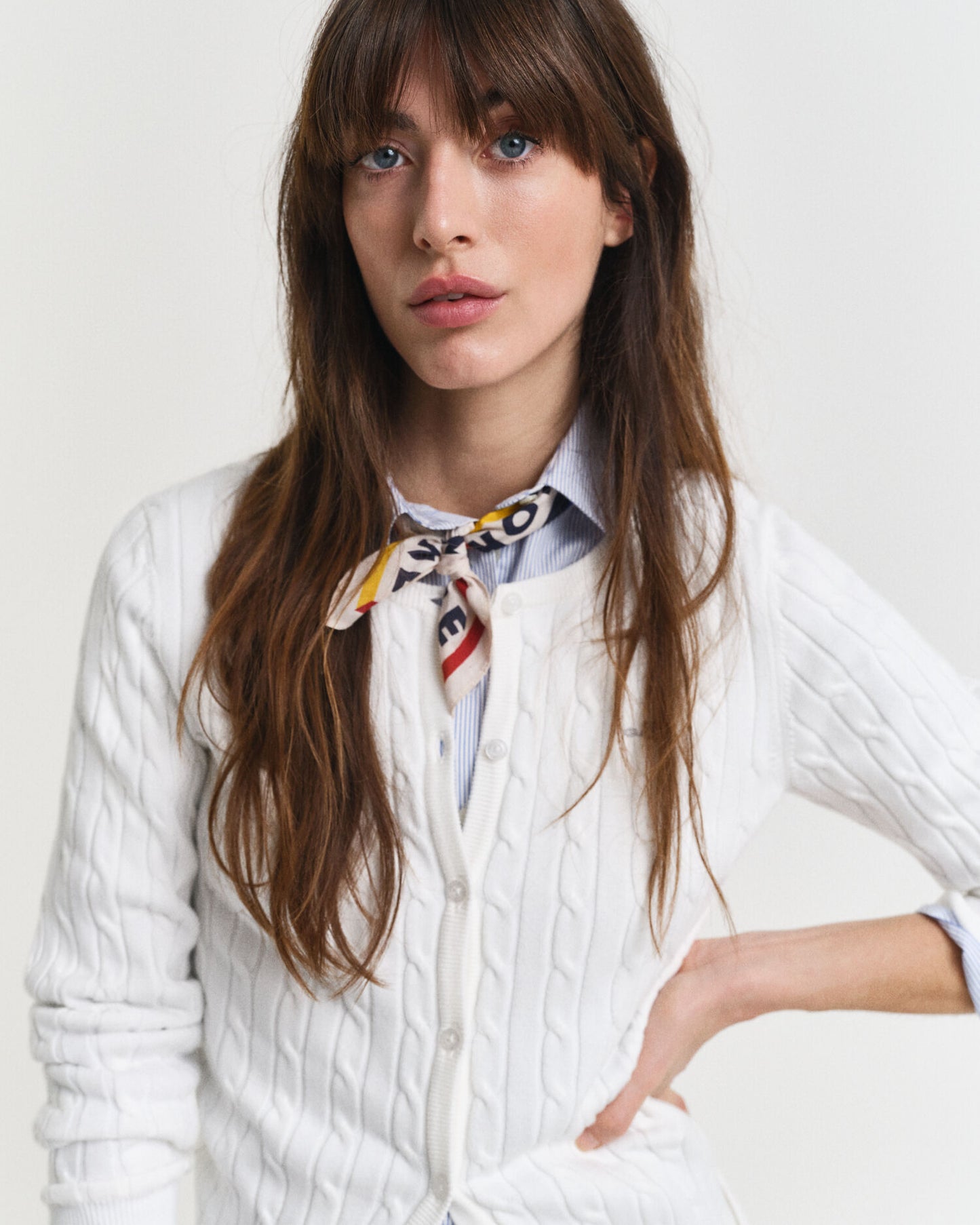 Cardigan en tricot torsadé de coton stretch