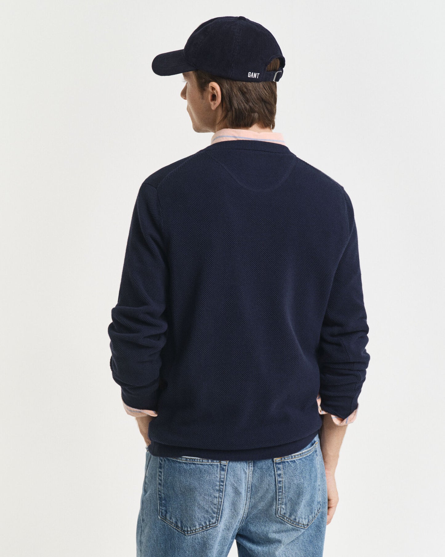 Pull en piqué de coton à col rond