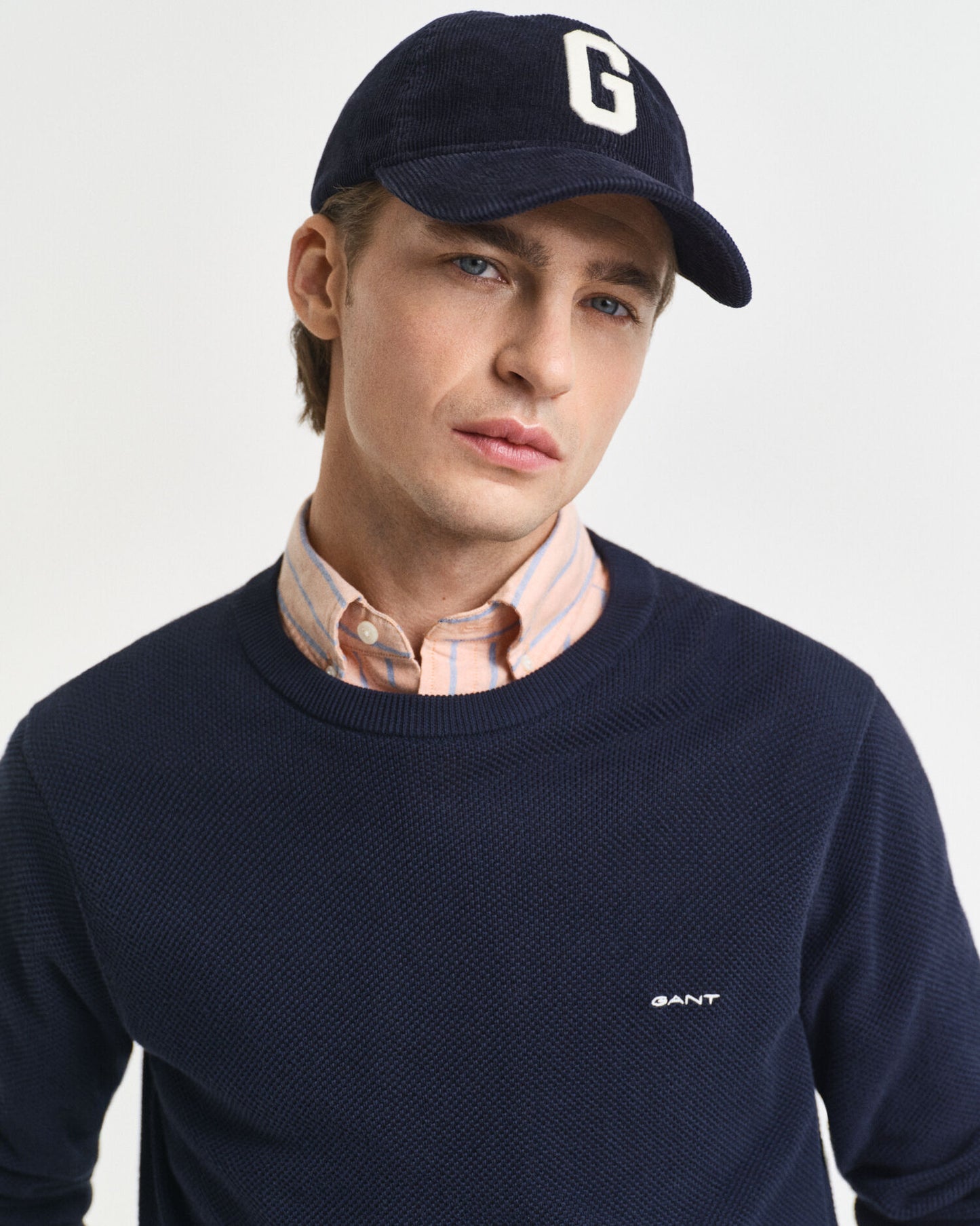 Pull en piqué de coton à col rond
