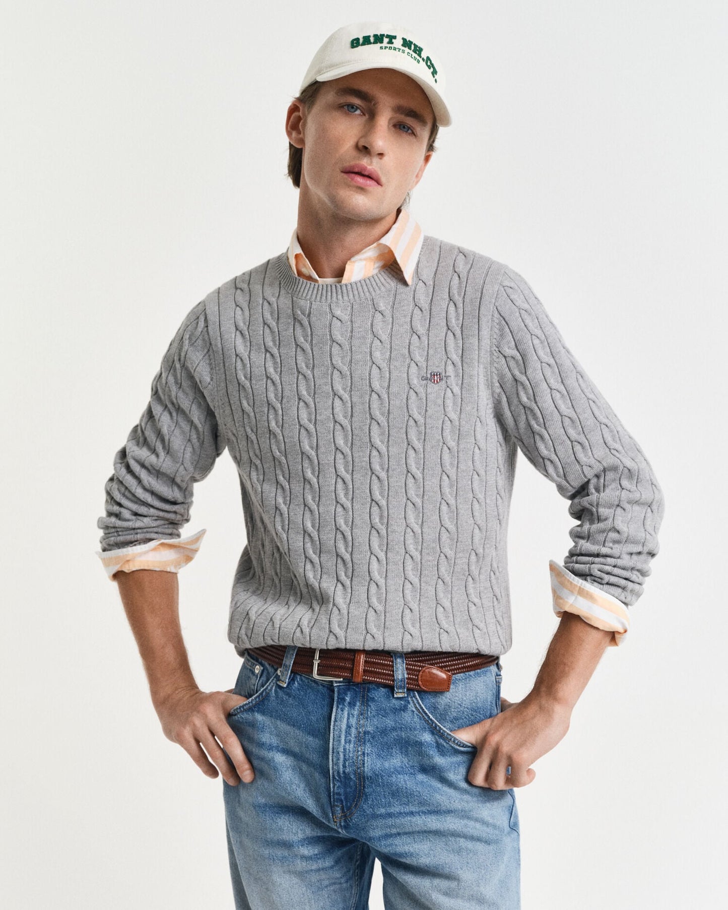 Pullover mit Rundhalsausschnitt aus Baumwoll-Zopfstrick