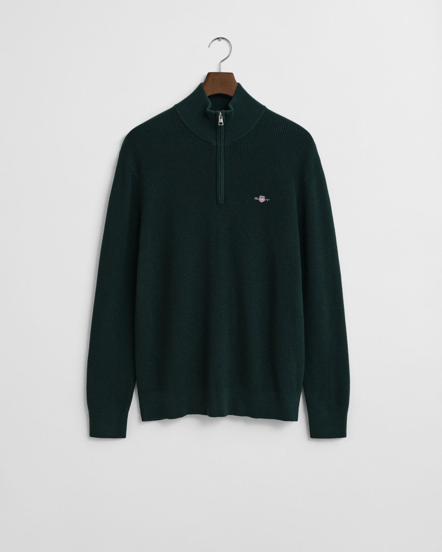 Gerippter Pullover aus Baumwolle und Merinowolle mit halbem Reißverschluss