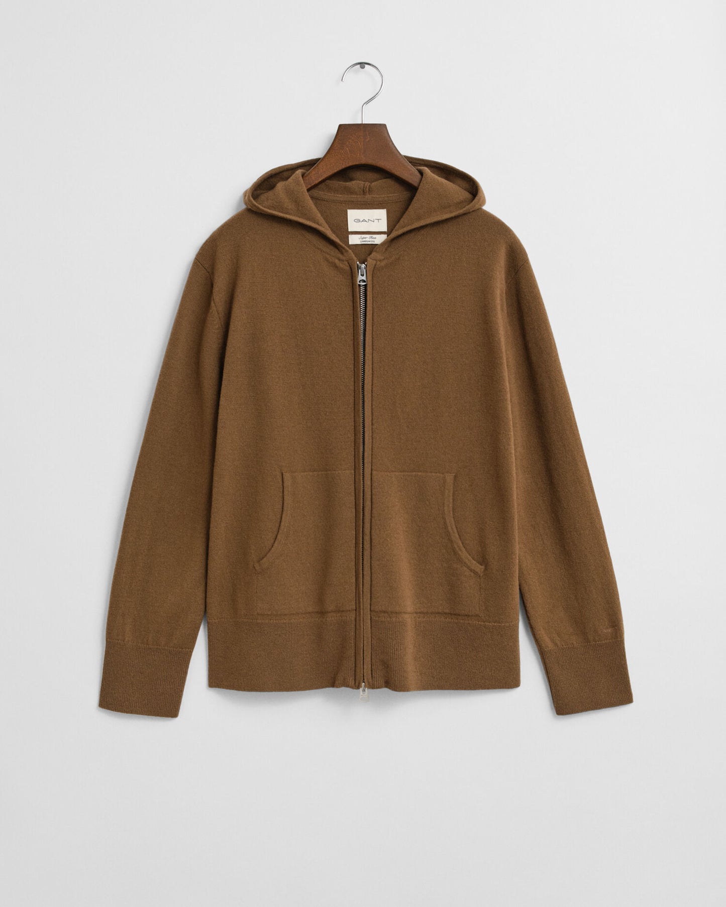 Superfeiner Lammwoll-Kapuzenpullover mit Reißverschluss