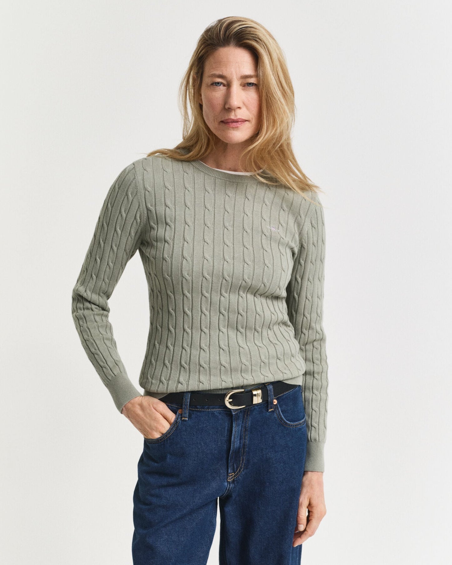 Pull en maille torsadée en coton stretch à col rond