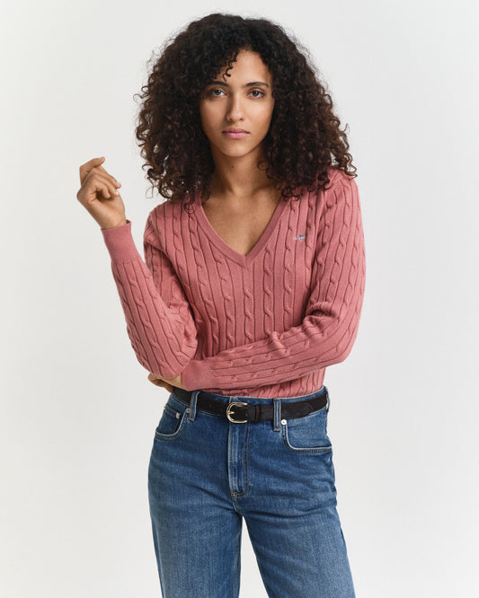 Pull col V en tricot torsadé de coton extensible