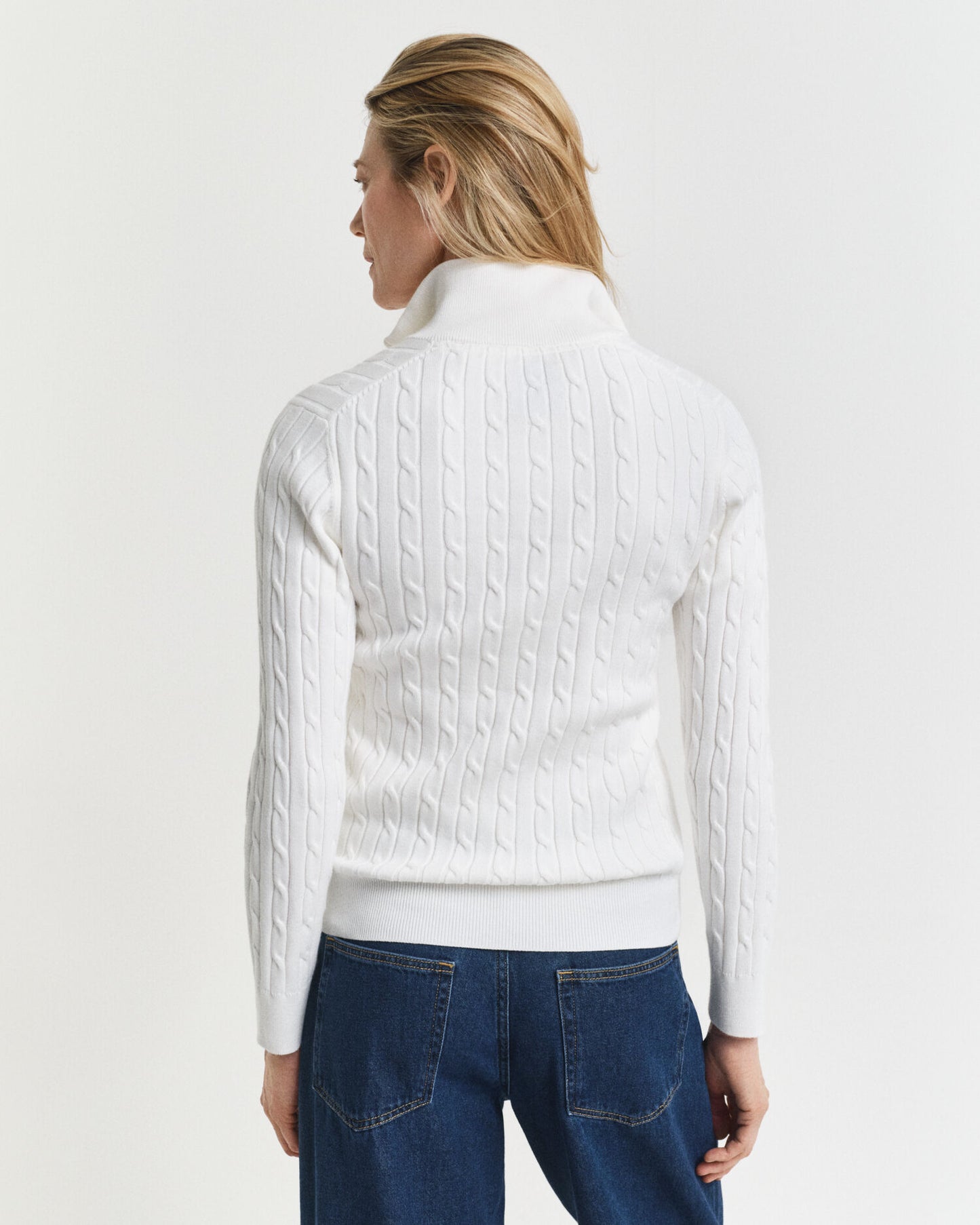 Pull demi-zippé en maille torsadée de coton stretch