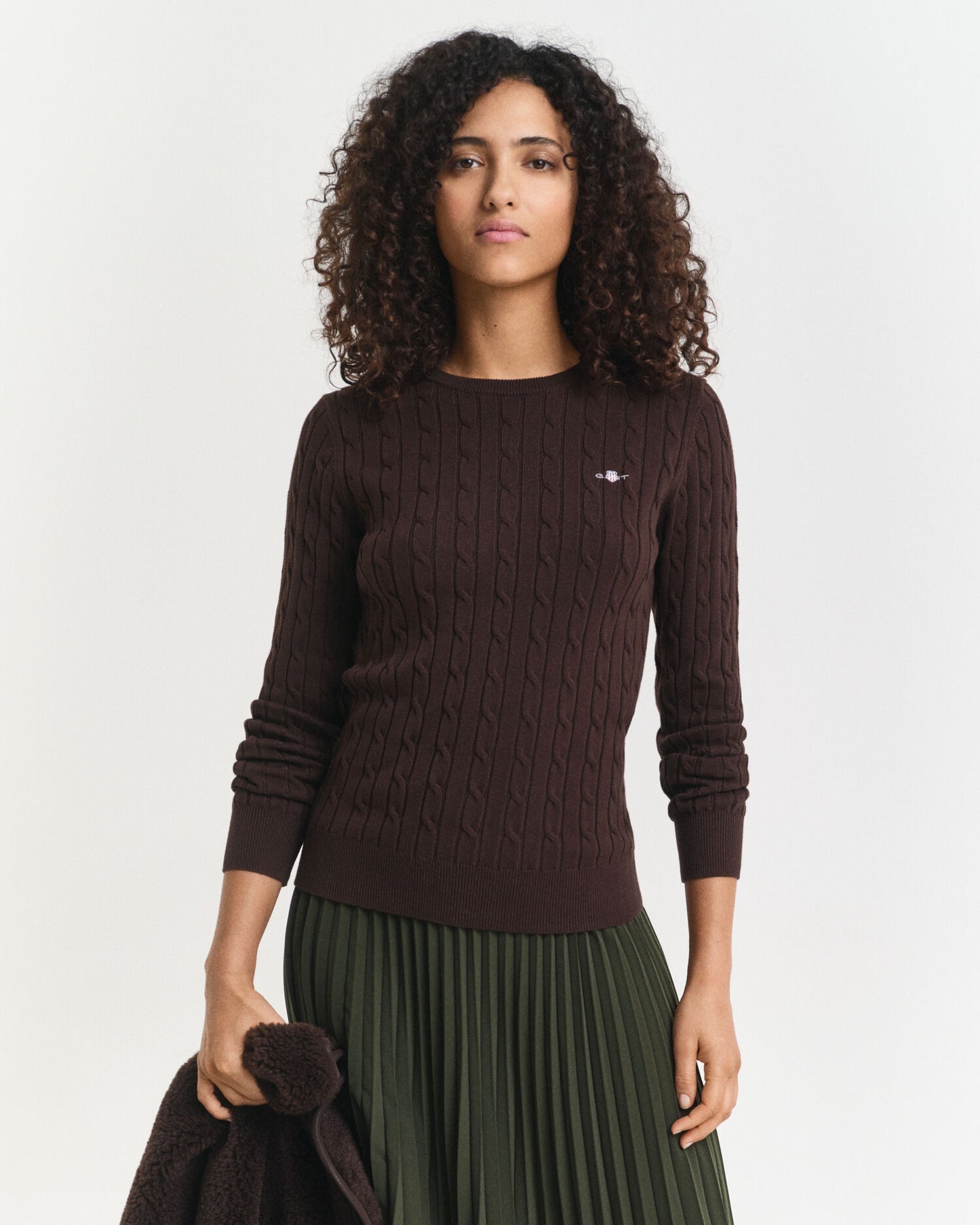 Pull col rond en tricot torsadé de coton extensible
