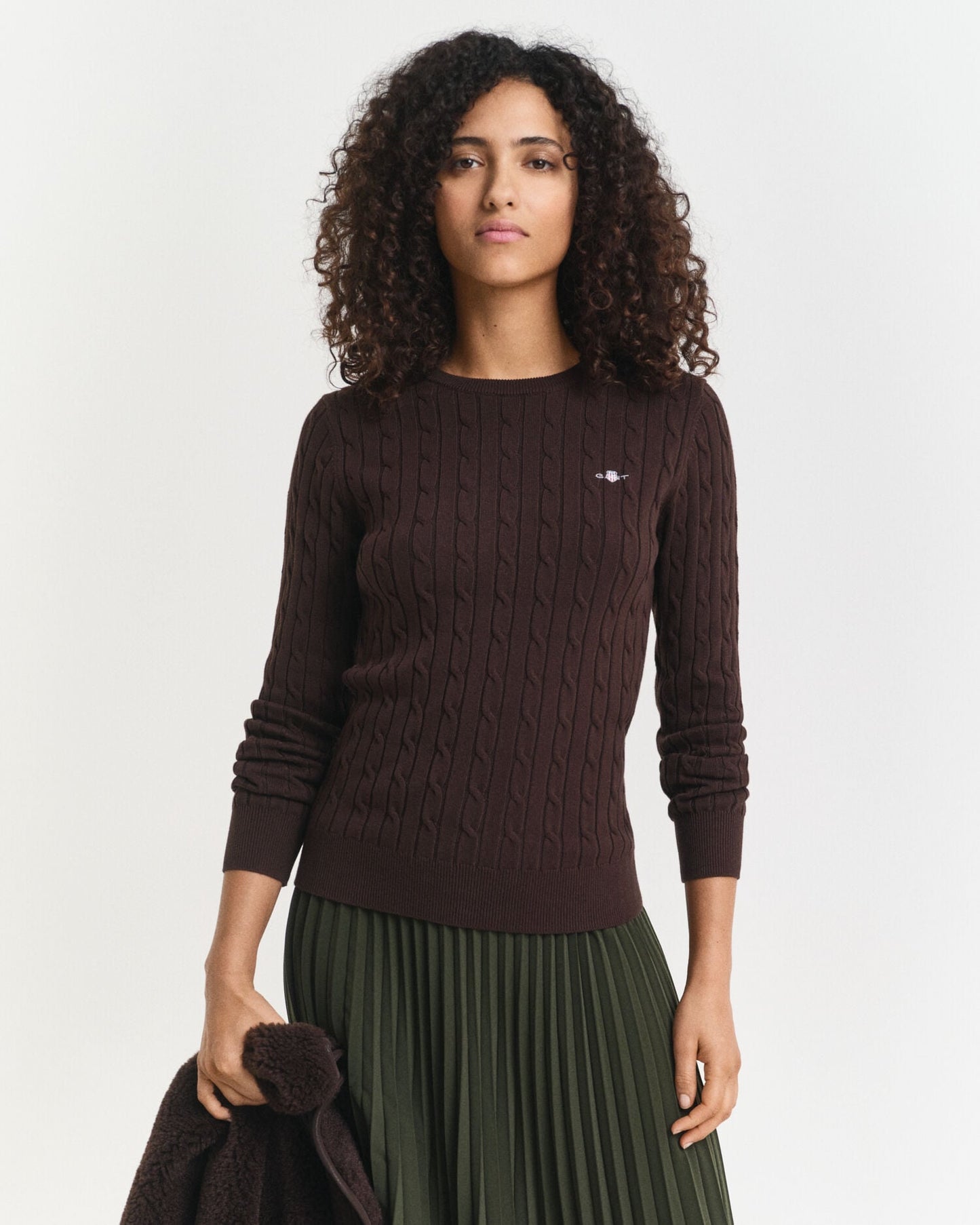 Pull col rond en tricot torsadé de coton stretch