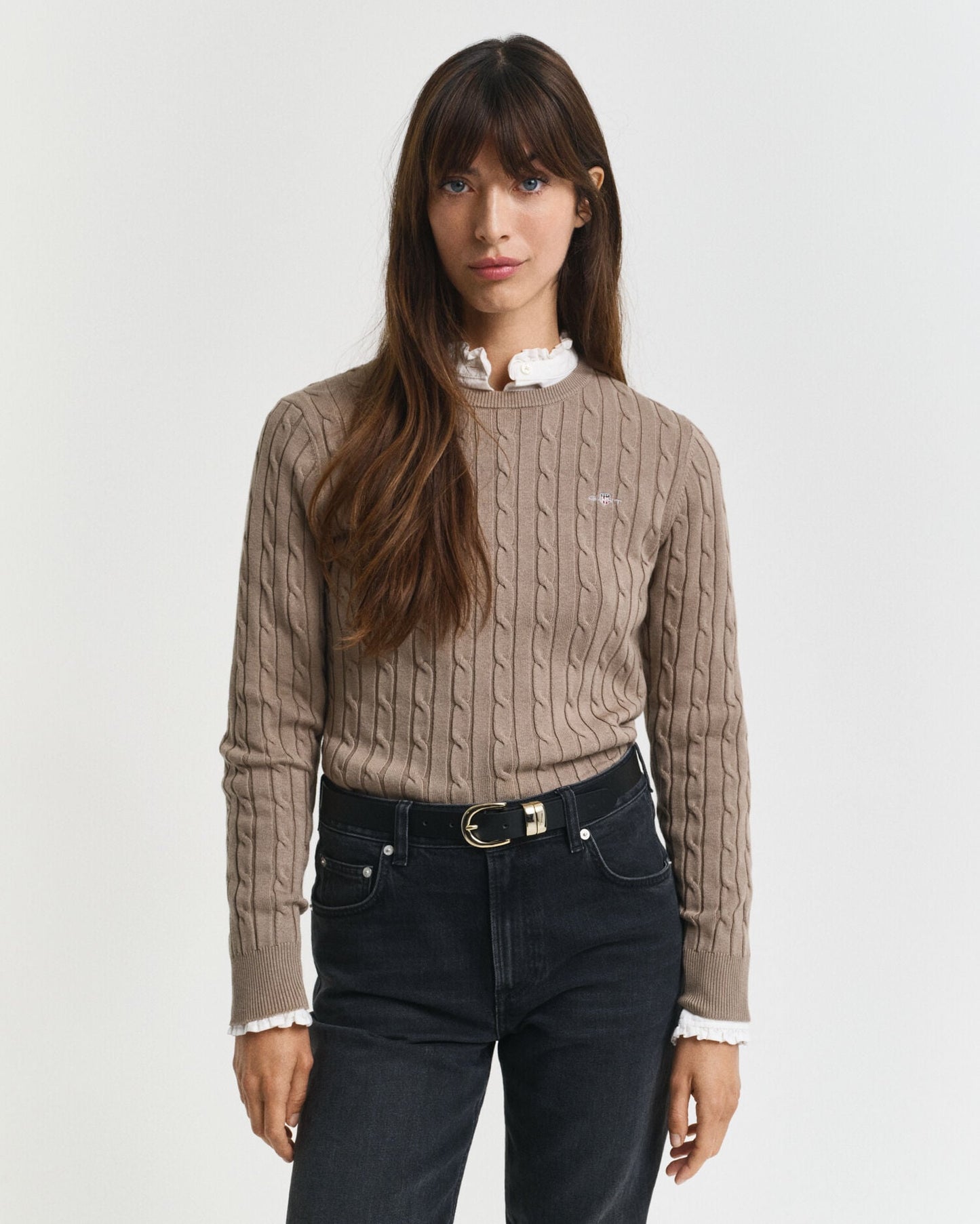 Pull col rond en tricot torsadé de coton stretch
