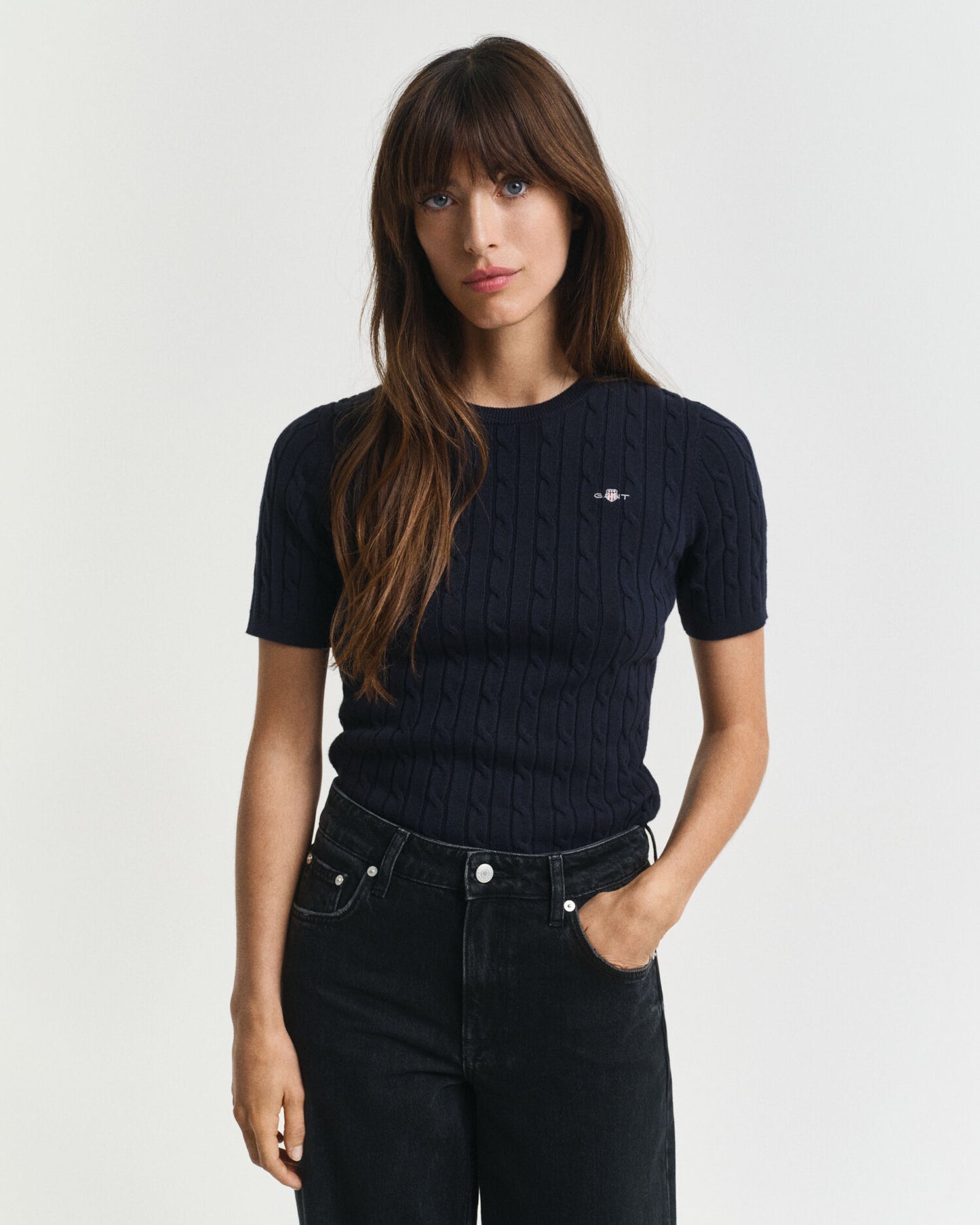 Pullover aus Baumwollstretch mit Zopfmuster