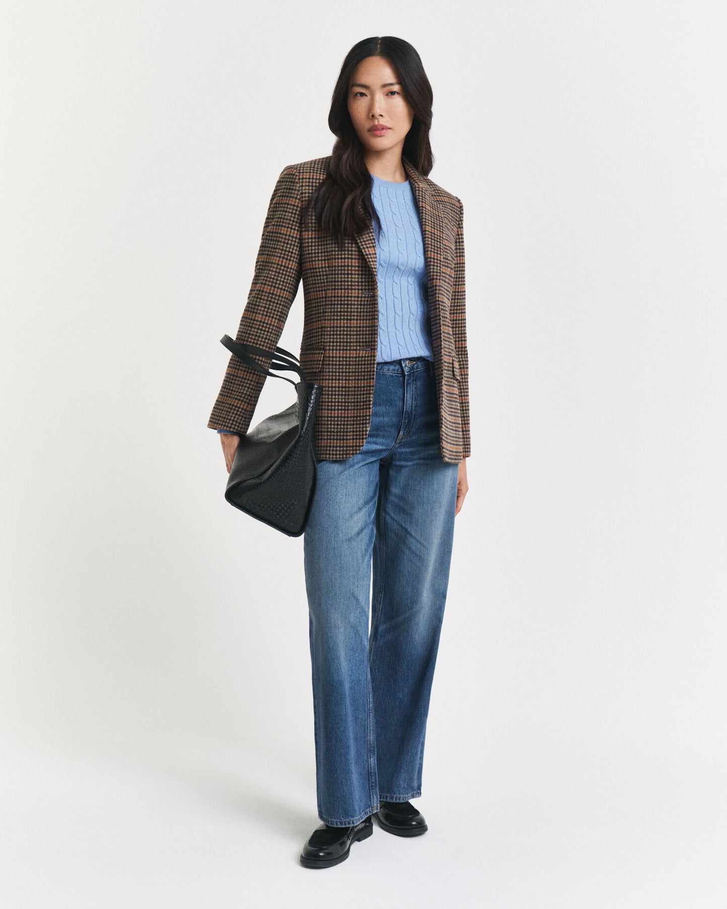 Pull col rond en tricot torsadé de coton extensible