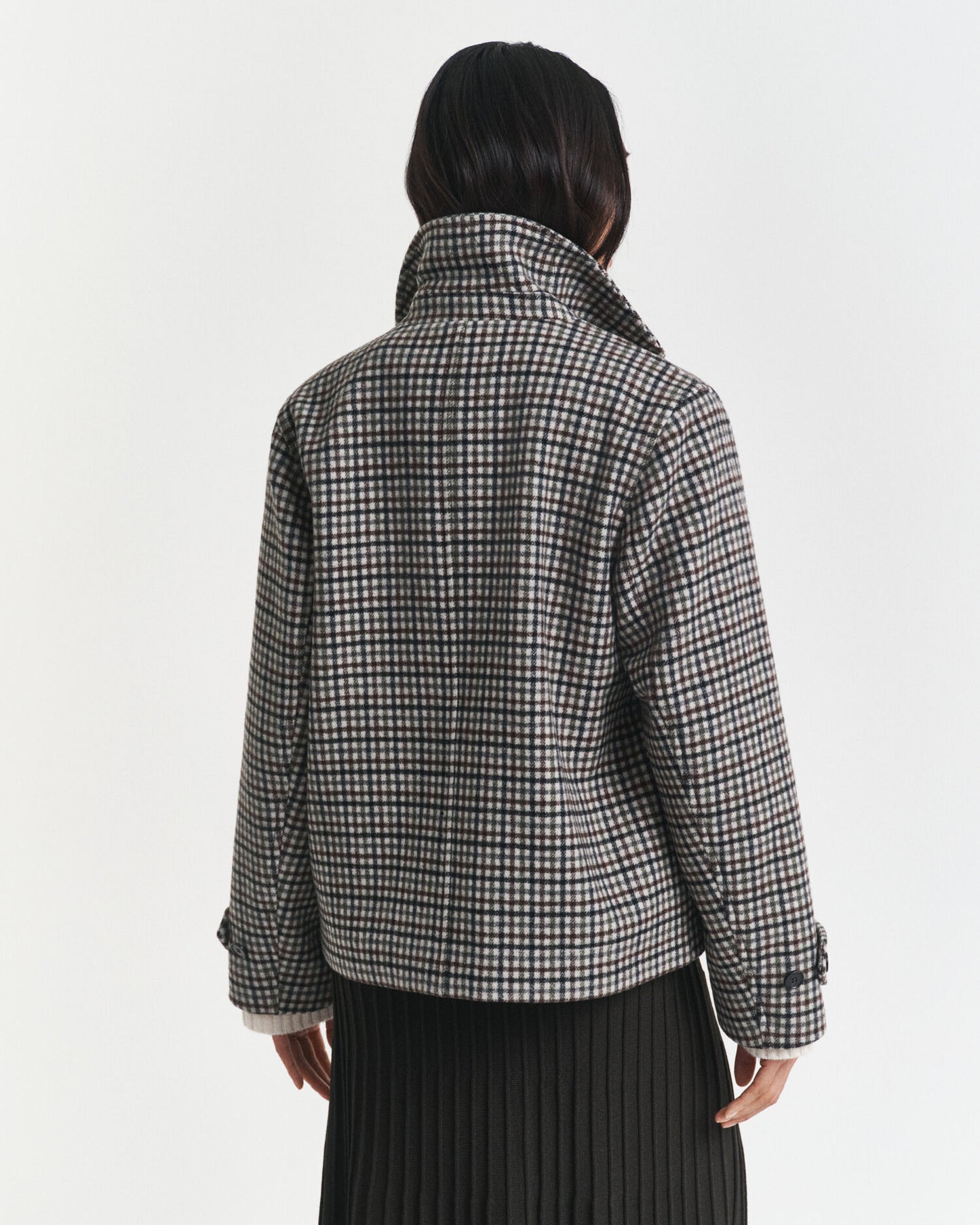 Manteau court en laine mélangée à carreaux
