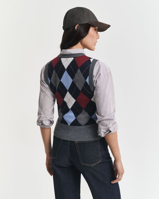 Gilet sans manches col rond en maille losanges
