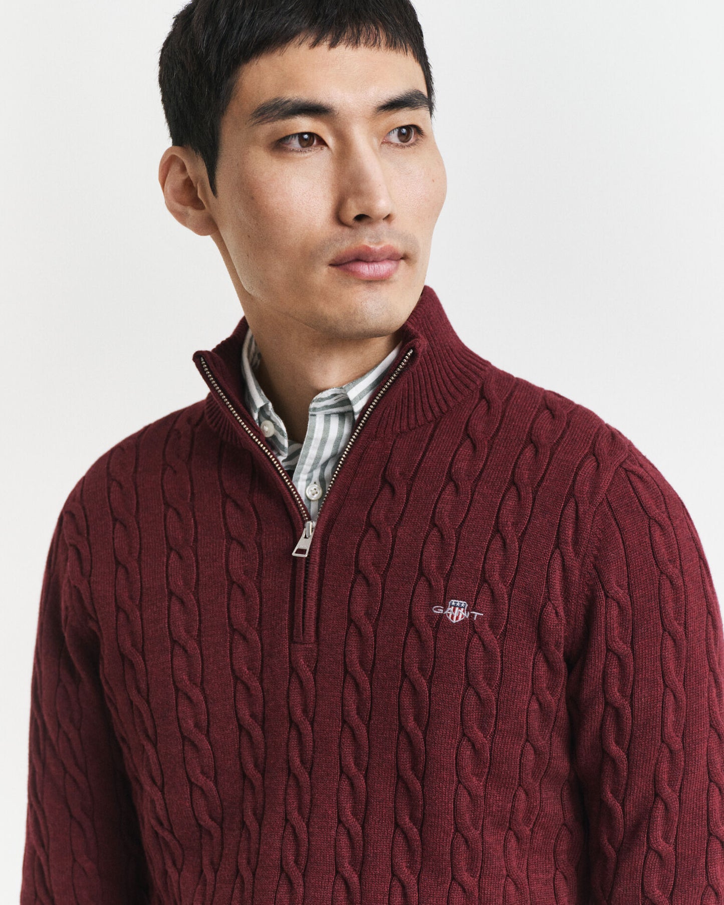 Baumwoll-Half-Zip-Pullover mit Zopfmuster