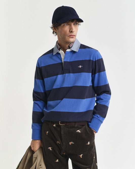 Polo à rayures lourd avec col en chambray