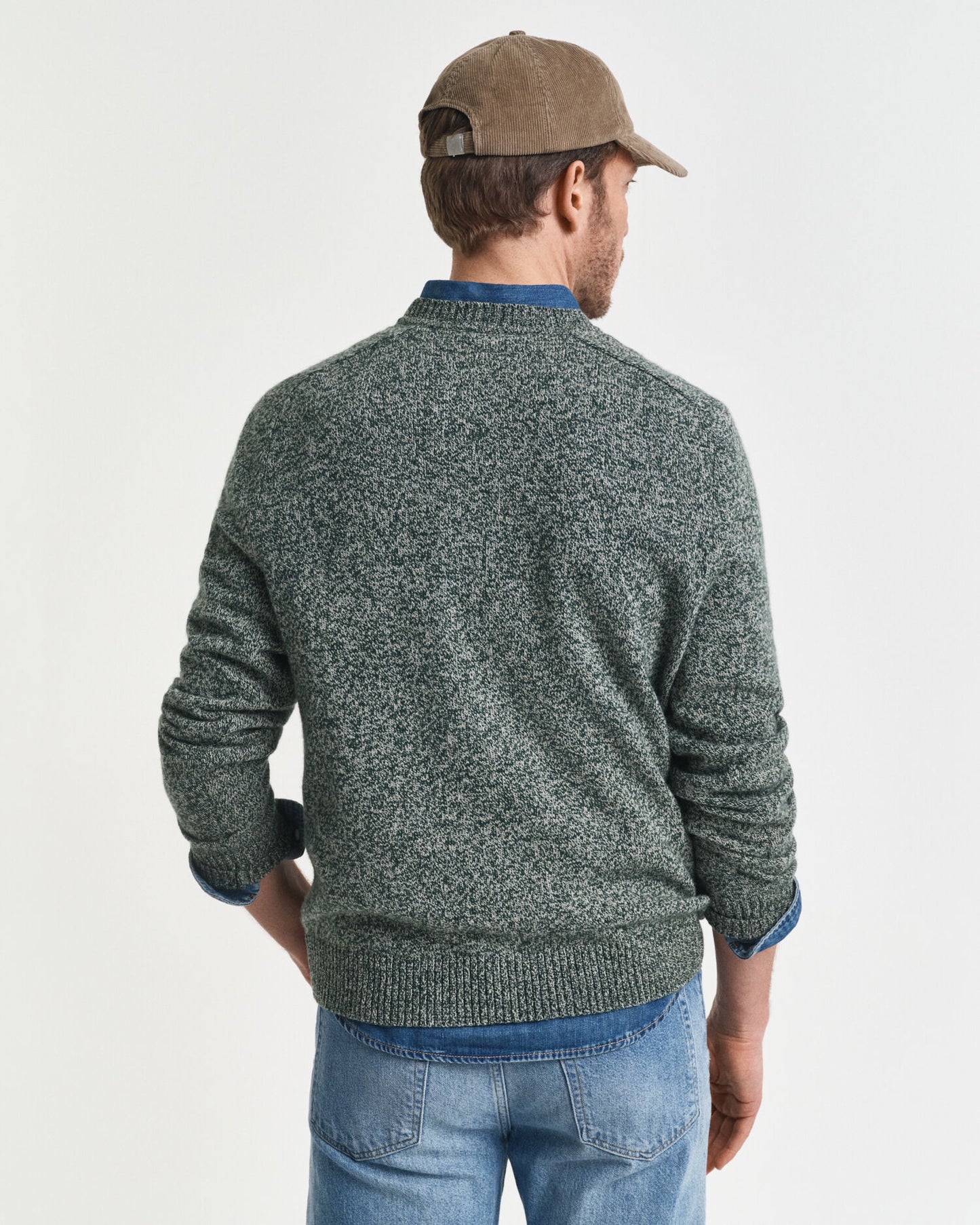 Pullover aus Wollmischgewebe in Mouliné-Optik mit Rundhalsausschnitt