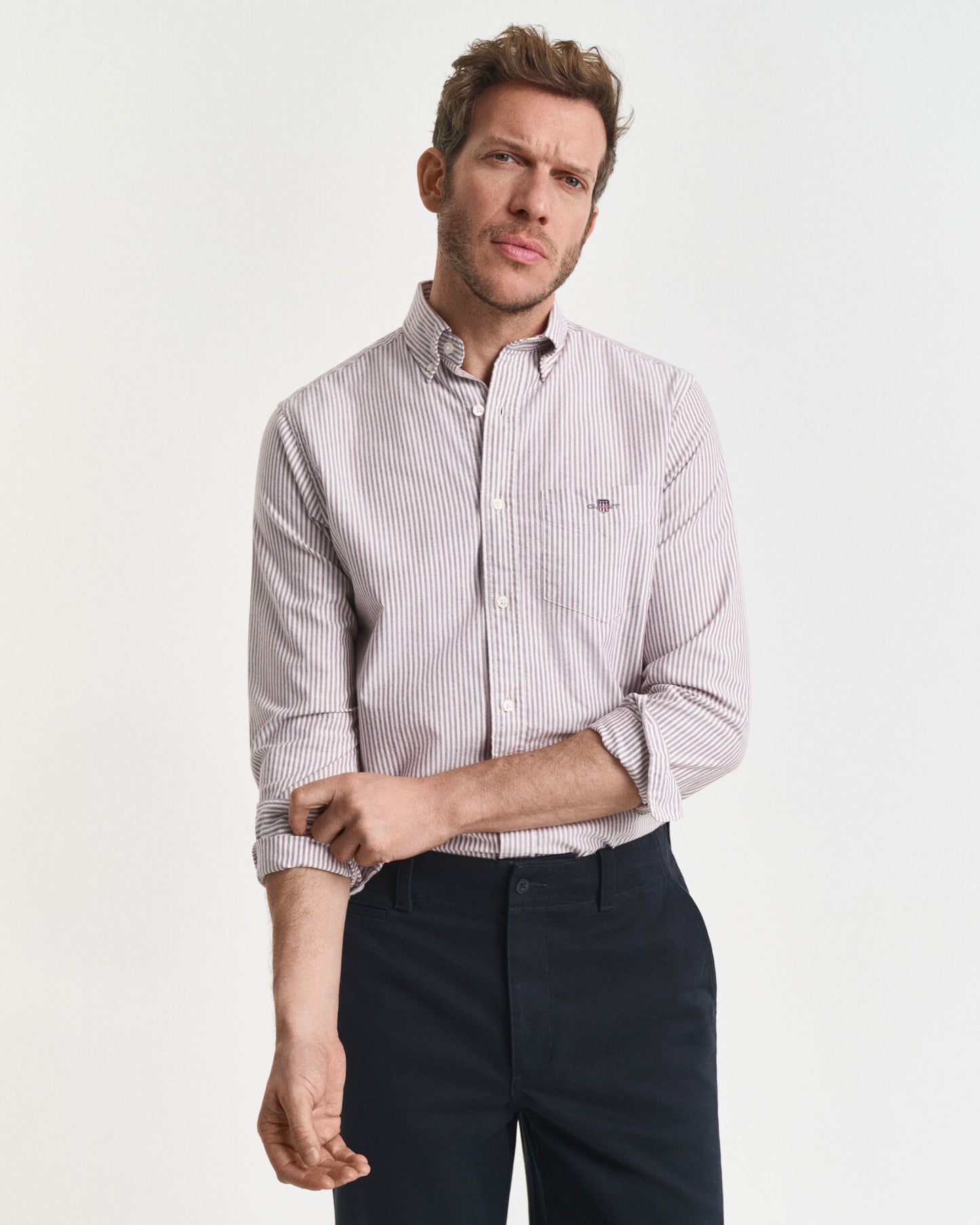 Chemise Oxford classique à rayures banquier coupe droite
