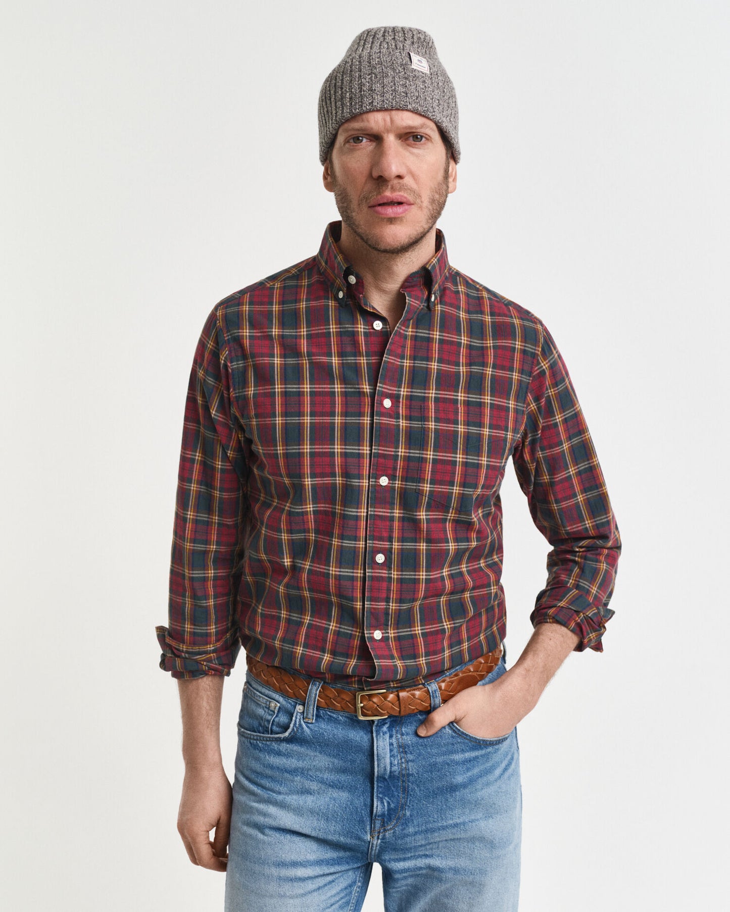 Regular Fit Kariertes Hemd aus Archiv-Popeline