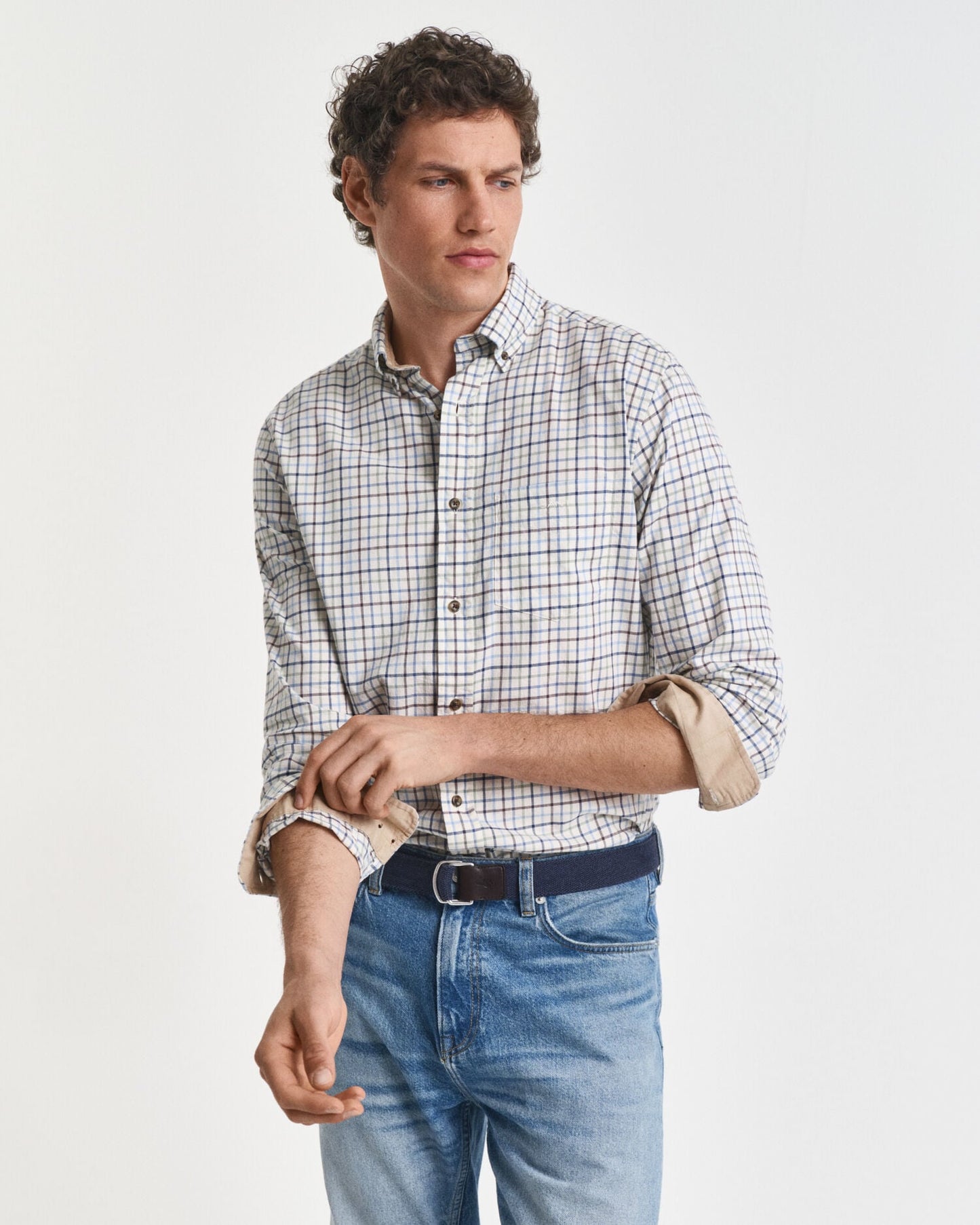 Chemise twill à carreaux Tattersall coupe droite