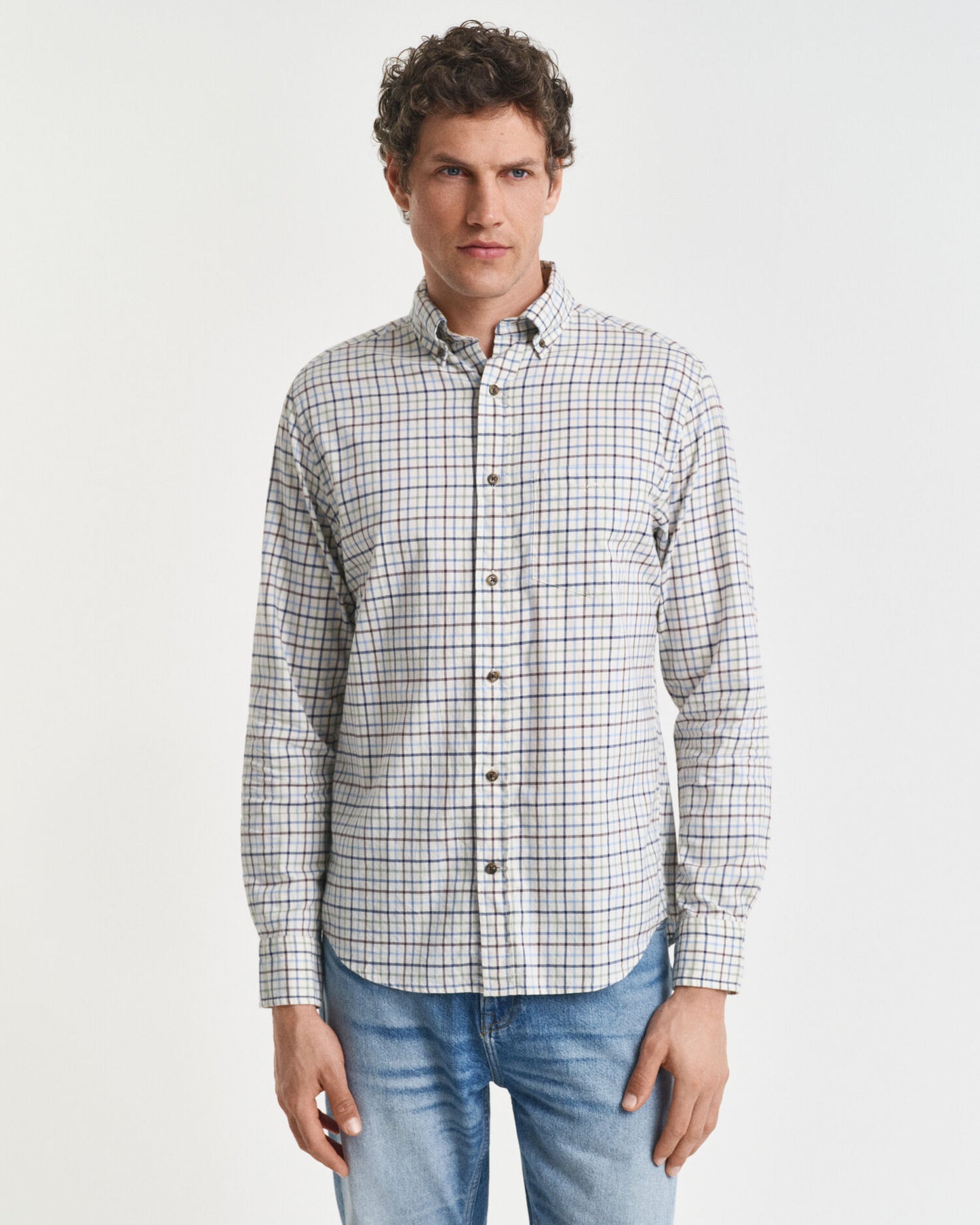 Chemise twill à carreaux Tattersall coupe droite