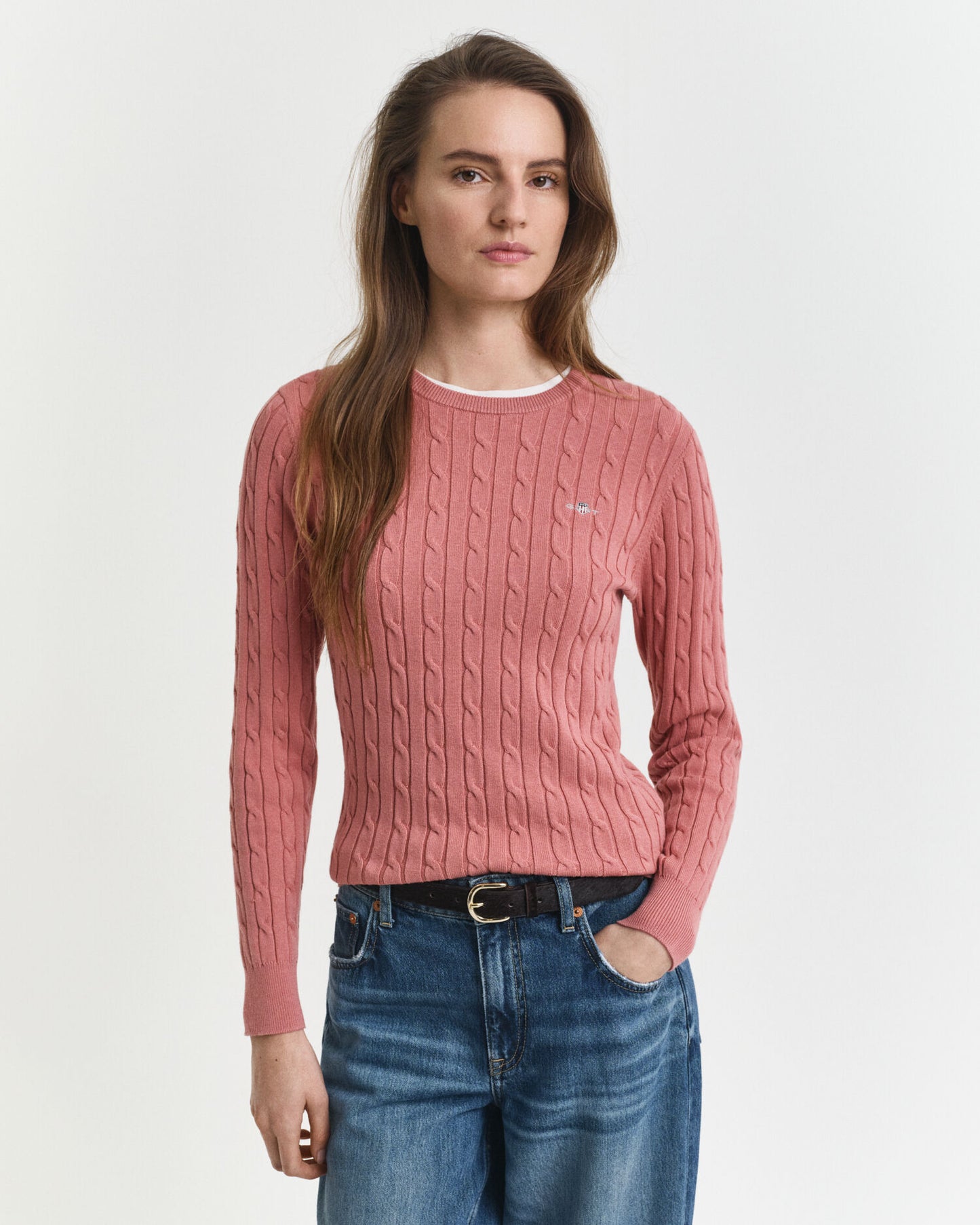 Pull col rond en tricot torsadé de coton extensible