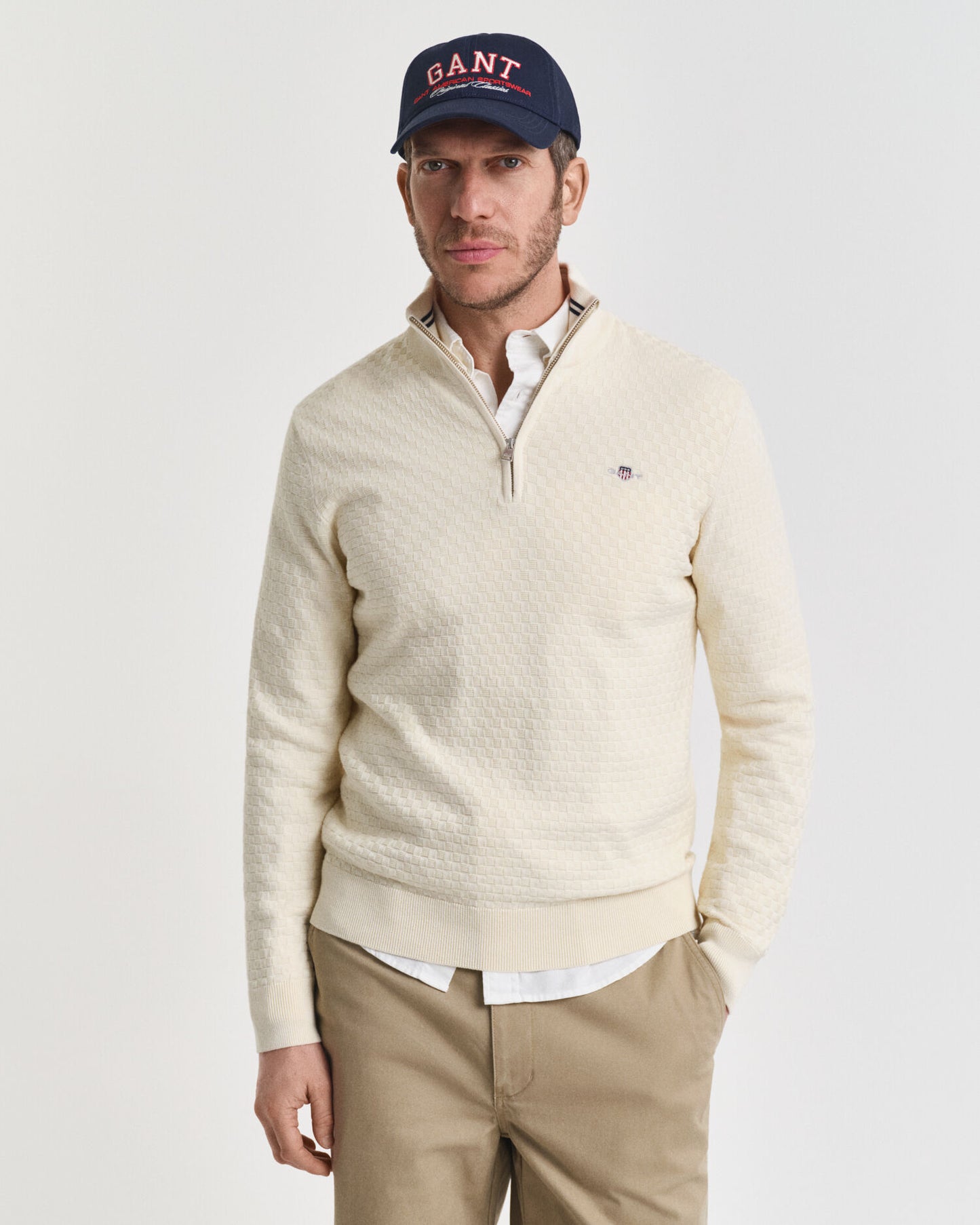 Pull demi-zip microtexturé