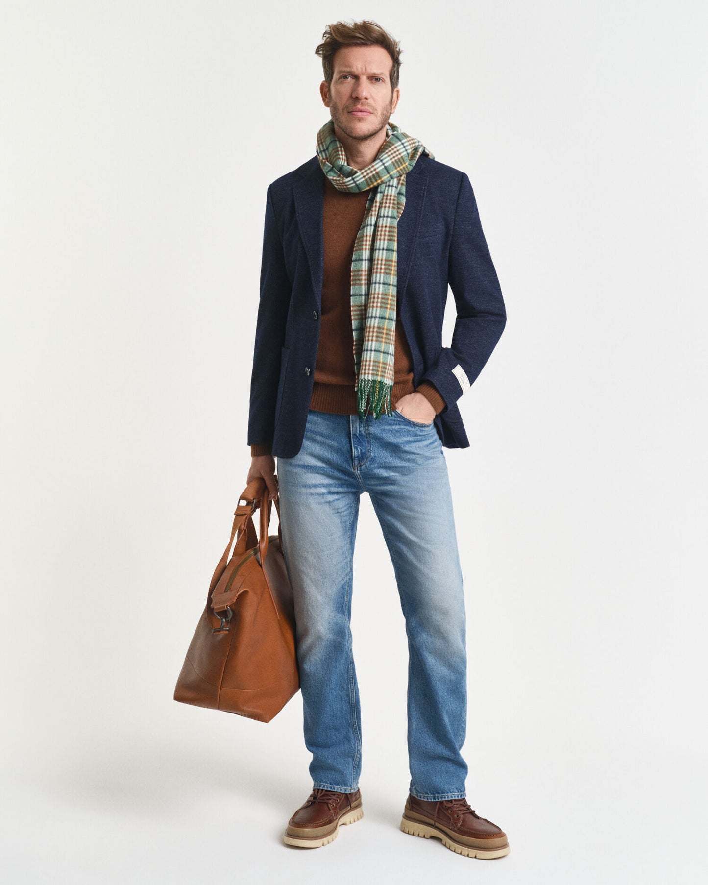 Zweifarbiger Blazer aus Wolle-Baumwolle-Jersey