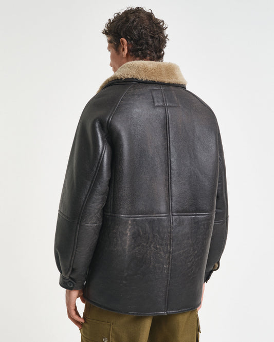 Veste en cuir et peau lainée vieilli