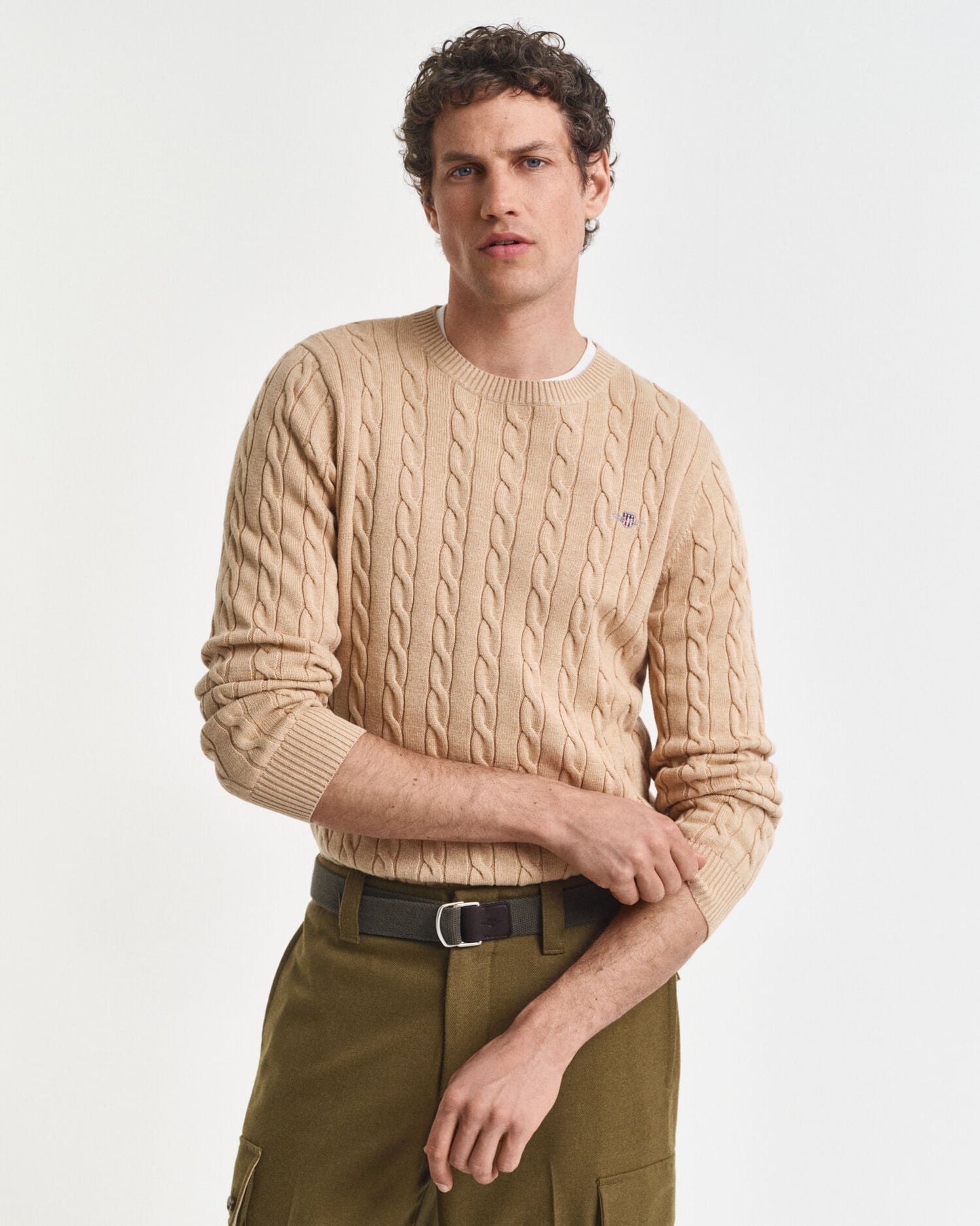 Pullover mit Rundhalsausschnitt aus Baumwoll-Zopfstrick