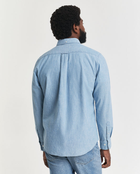 Chemise en chambray indigo coupe droite