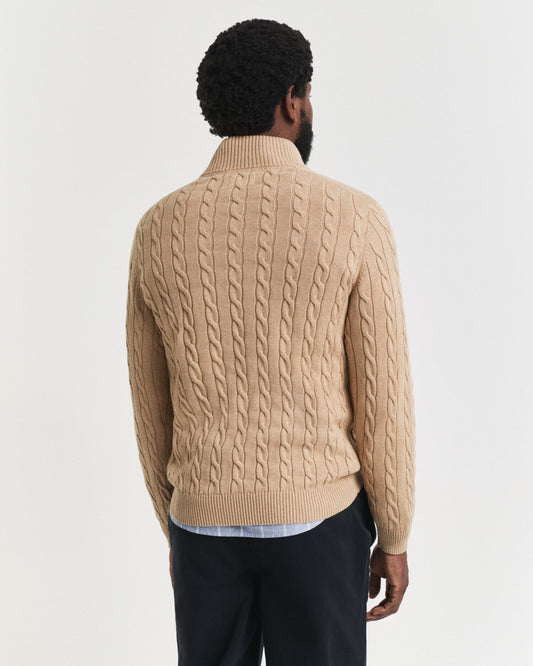 Pull à demi-glissière en tricot torsadé de coton
