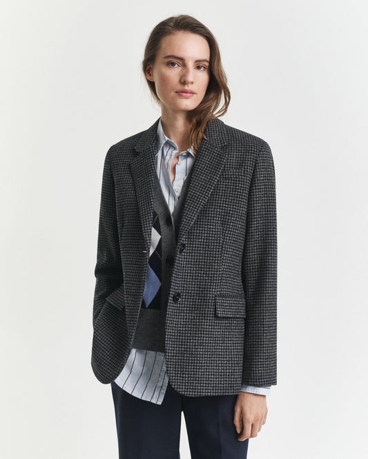 Blazer en Laine Pied-de-Poule Coupe Droite