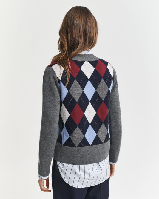 Cardigan col V à motif argyle
