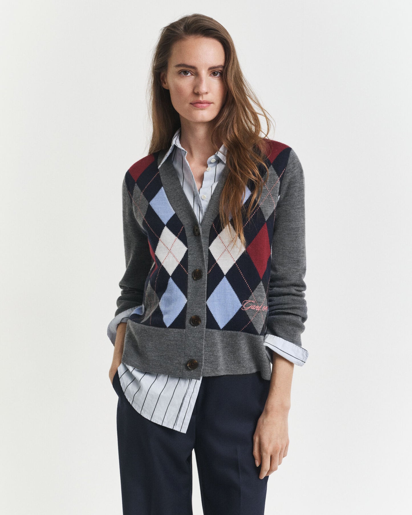 Cardigan col V à motif argyle