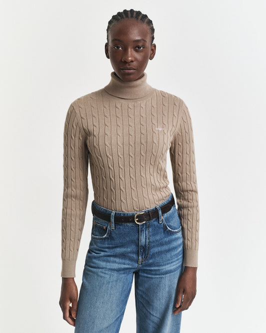Pull à col roulé en maille torsadée de coton extensible